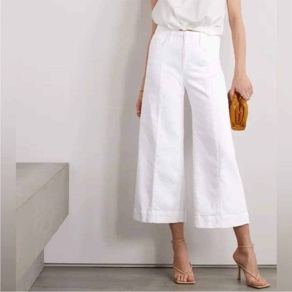 New L’Agence Houston High Rise Cropped Wide Leg Jeans Blanc White Sz 25